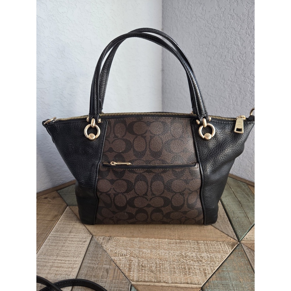 Coach KACEY Satchel SIGNATURE Canvas + Leather C6230 Brown/Black Crossbody - Picture 5 of 10
